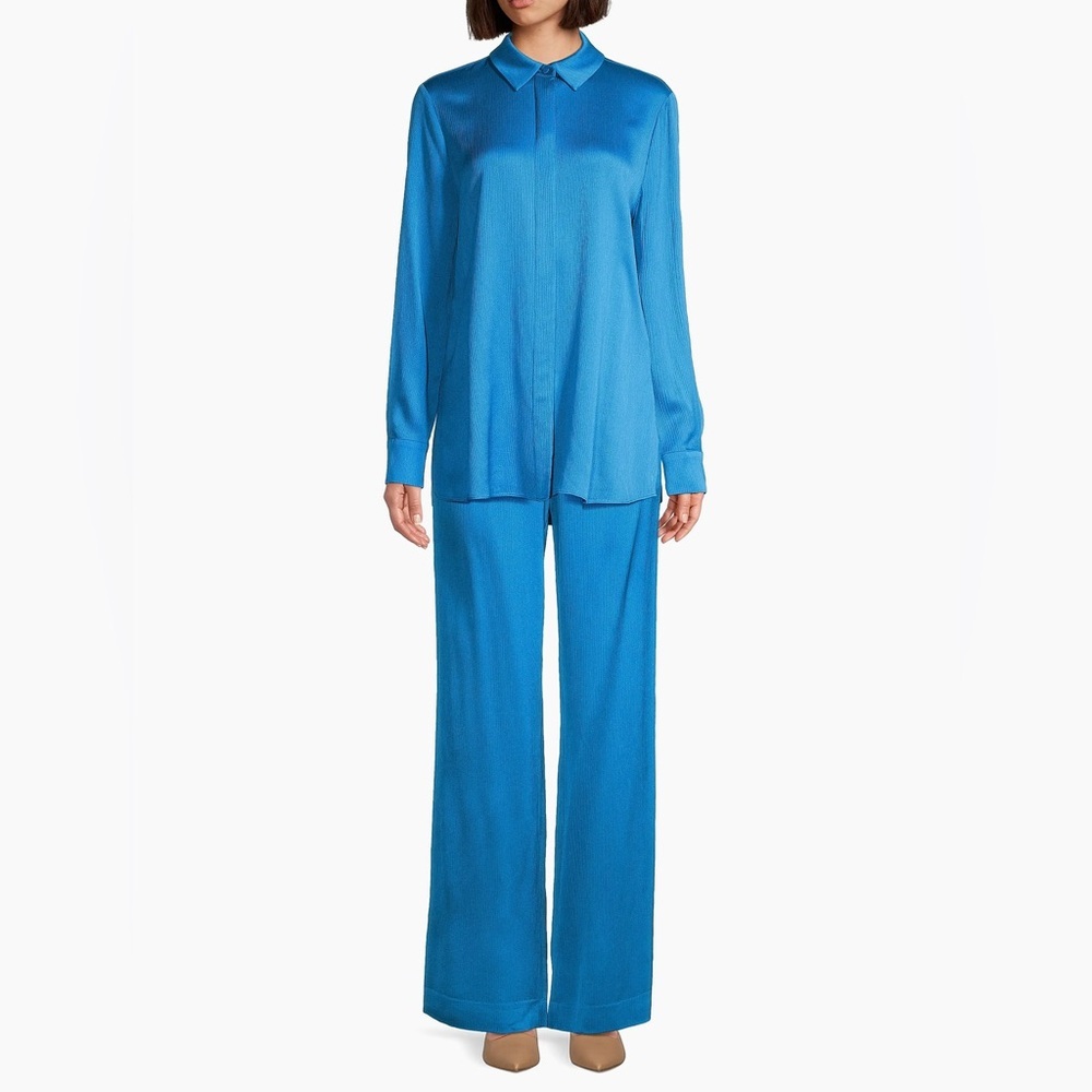 New NWT Kobi Halperin Maria Crinkled Wide-Leg Pants in Ocean Blue Size Small